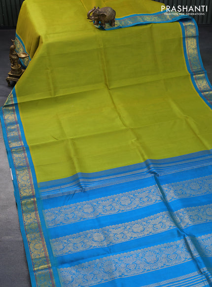 Silk cotton saree light green and dual shade of cs blue with plain body and zari woven korvai border