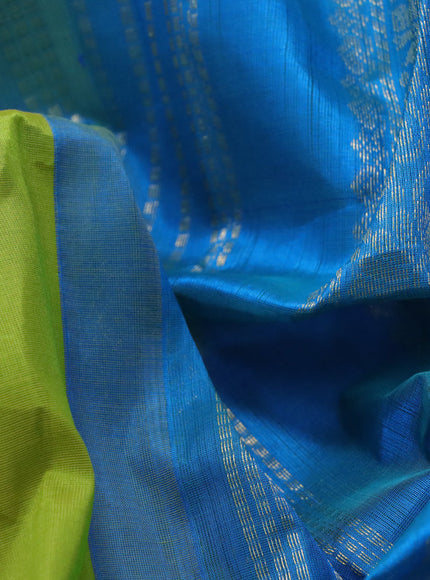 Silk cotton saree light green and dual shade of cs blue with plain body and zari woven korvai border