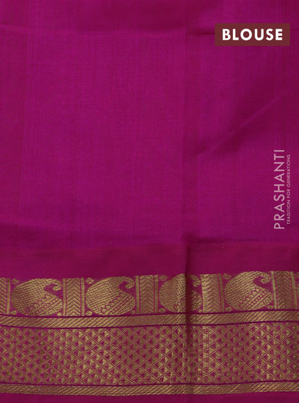 Silk cotton saree pale yellow and pink with plain body and zari woven korvai border