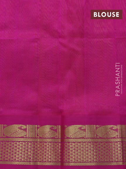 Silk cotton saree dual shade of mango yellow and pink with plain body and zari woven korvai border