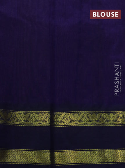 Silk cotton saree peach shade and dark blue with plain body and rettapet zari woven korvai border