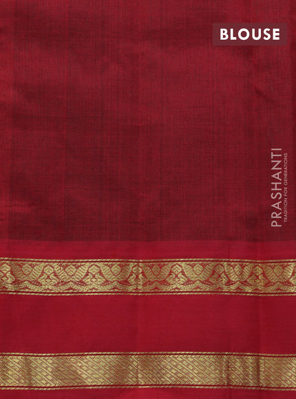 Silk cotton saree dark green and red with plain body and rettapet zari woven korvai border