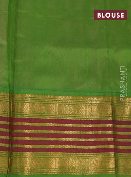 Silk cotton saree light pink and light green with elephant zari woven buttas and rich long zari woven korvai border