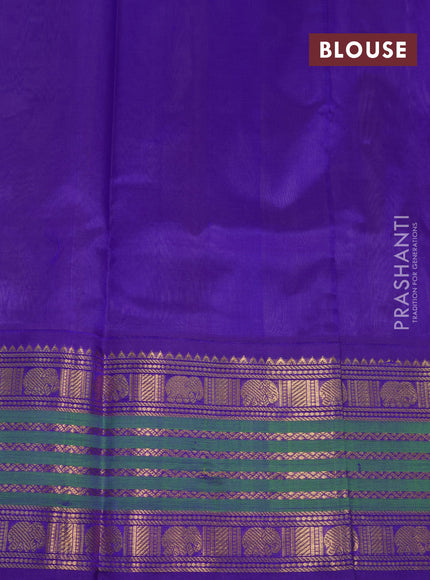 Silk cotton saree grey shade and violet with elephant zari woven buttas and rich long zari woven korvai border