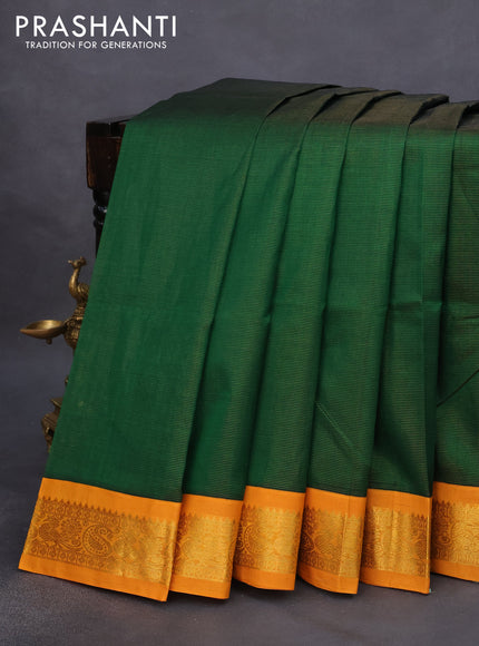 Silk cotton saree green and mustard yellow with allover vairosi pattern and rich zari woven korvai border