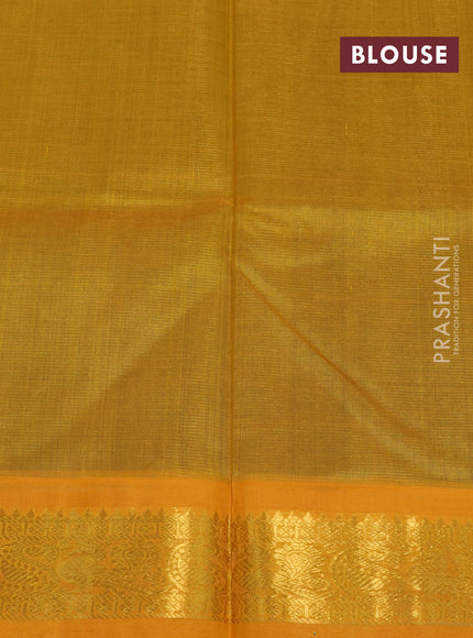 Silk cotton saree green and mustard yellow with allover vairosi pattern and rich zari woven korvai border