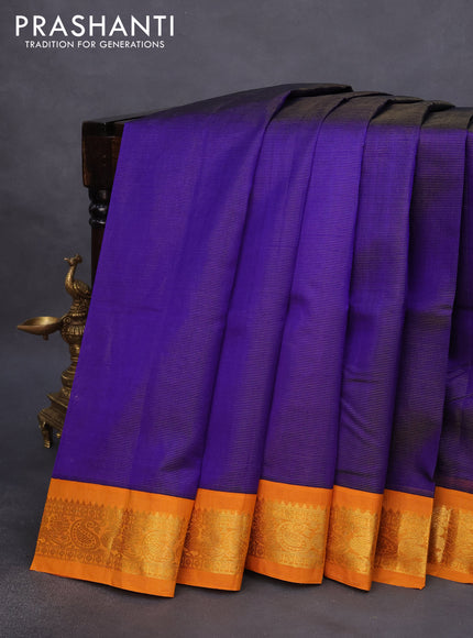 Silk cotton saree blue and mustard yellow with allover vairosi pattern and rich zari woven korvai border