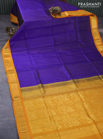 Silk cotton saree blue and mustard yellow with allover vairosi pattern and rich zari woven korvai border