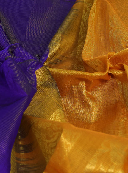 Silk cotton saree blue and mustard yellow with allover vairosi pattern and rich zari woven korvai border