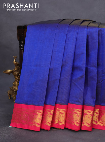 Silk cotton saree blue and pink with allover vairosi pattern and rich zari woven korvai border