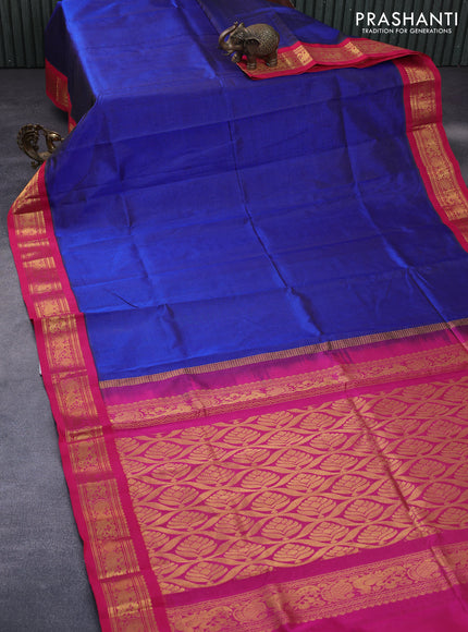 Silk cotton saree blue and pink with allover vairosi pattern and rich zari woven korvai border