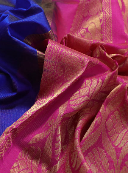 Silk cotton saree blue and pink with allover vairosi pattern and rich zari woven korvai border