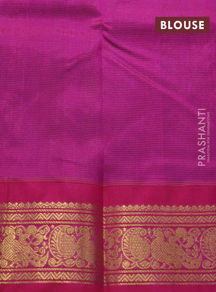 Silk cotton saree blue and pink with allover vairosi pattern and rich zari woven korvai border