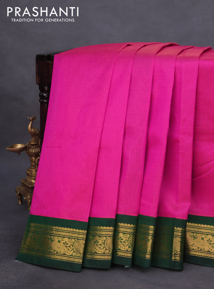 Silk cotton saree pink and green with allover vairosi pattern and rich zari woven korvai border