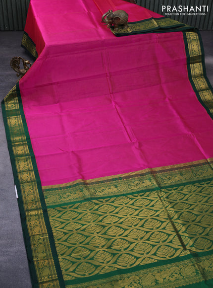 Silk cotton saree pink and green with allover vairosi pattern and rich zari woven korvai border