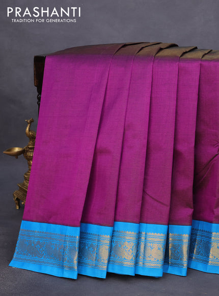 Silk cotton saree purple and cs blue with allover vairosi pattern and rich zari woven korvai border