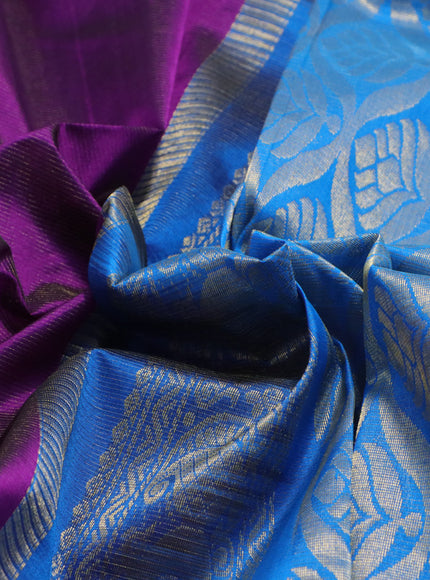 Silk cotton saree purple and cs blue with allover vairosi pattern and rich zari woven korvai border