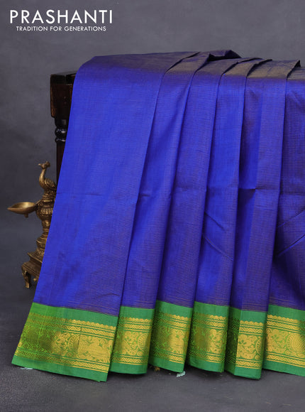 Silk cotton saree blue and light green with allover vairosi pattern and rich zari woven korvai border