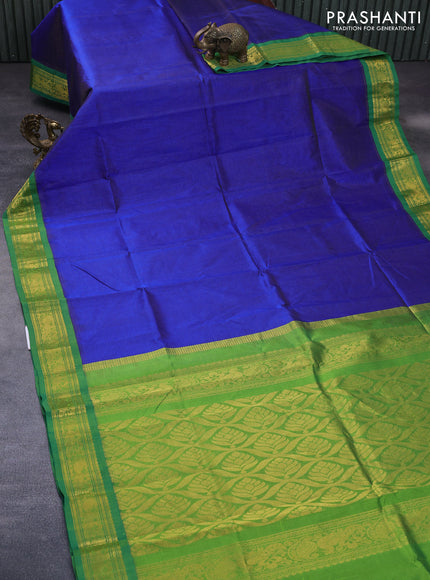 Silk cotton saree blue and light green with allover vairosi pattern and rich zari woven korvai border