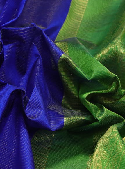 Silk cotton saree blue and light green with allover vairosi pattern and rich zari woven korvai border