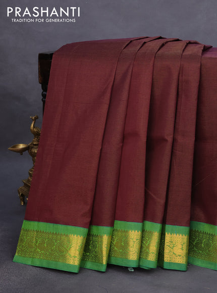 Silk cotton saree maroon and green with allover vairosi pattern and rich zari woven korvai border