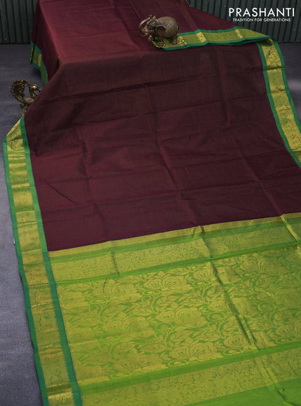 Silk cotton saree maroon and green with allover vairosi pattern and rich zari woven korvai border