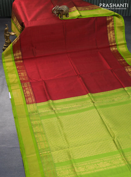 Silk cotton saree maroon and light green with allover vairosi pattern and rich zari woven korvai border