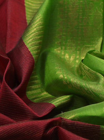 Silk cotton saree maroon and light green with allover vairosi pattern and rich zari woven korvai border