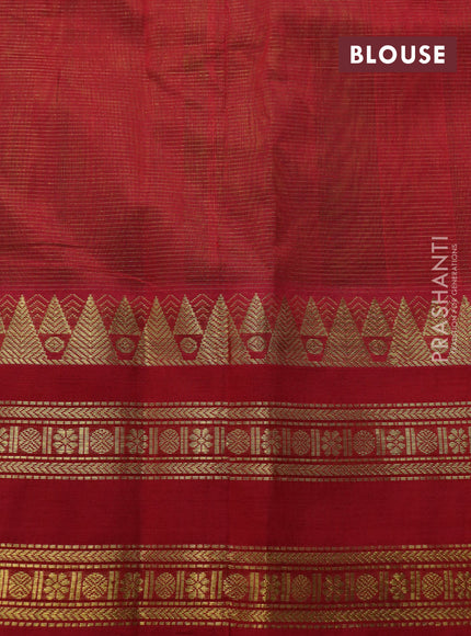 Silk cotton saree mehendi green and red with allover vairosi pattern and rich zari woven korvai border