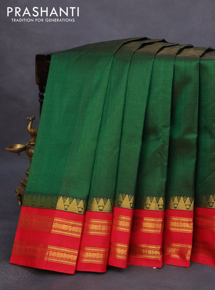 Silk cotton saree green and red with allover vairosi pattern and rich zari woven korvai border