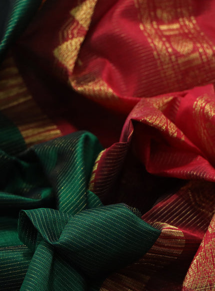 Silk cotton saree green and red with allover vairosi pattern and rich zari woven korvai border