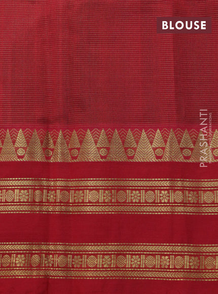 Silk cotton saree green and red with allover vairosi pattern and rich zari woven korvai border