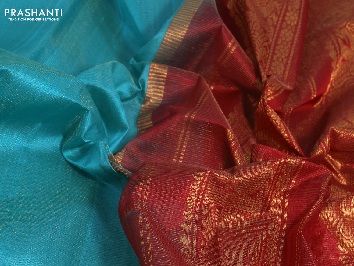 Silk cotton saree teal green shade and maroon with allover vairosi pattern and zari woven korvai border