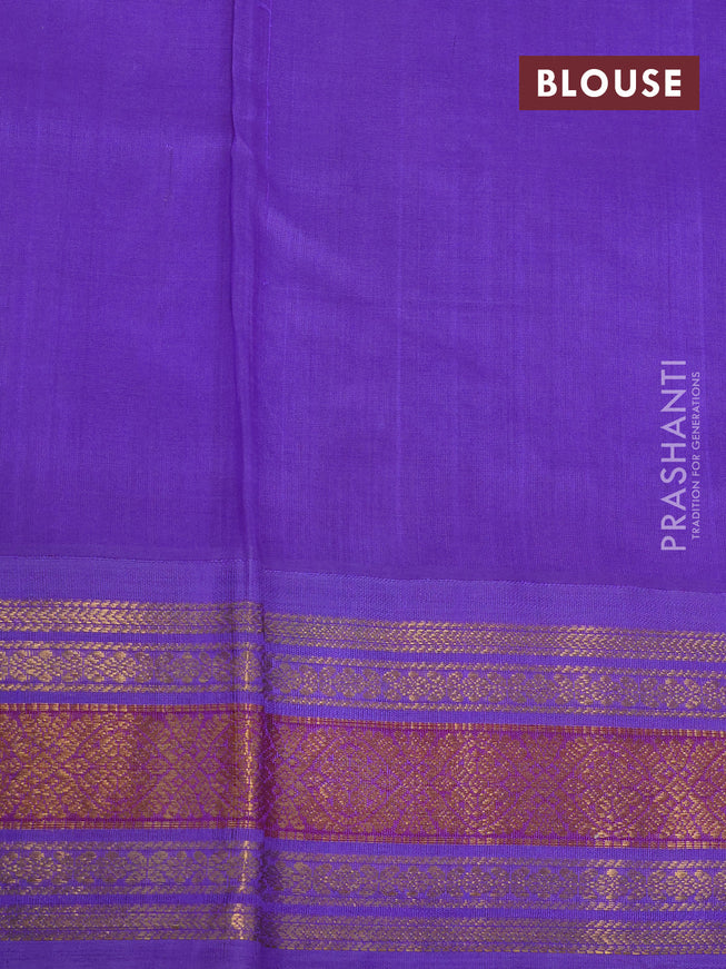 Silk cotton saree cream and lavender with allover zari checks & buttas and zari woven korvai border