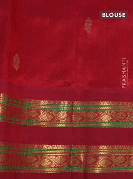 Silk cotton saree mango yellow and maroon with plain body and rettapet zari woven korvai border