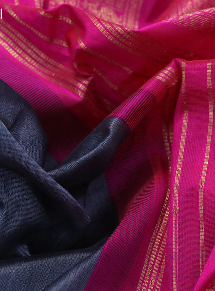 Silk cotton saree grey and pink with zari woven buttas and rettapet zari woven korvai border