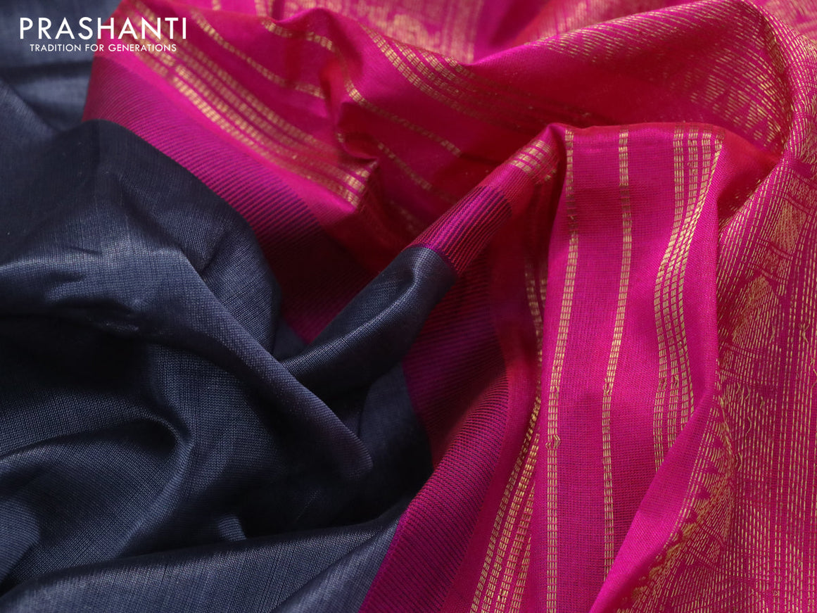 Silk cotton saree grey and pink with zari woven buttas and rettapet zari woven korvai border