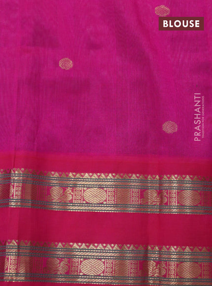 Silk cotton saree grey and pink with zari woven buttas and rettapet zari woven korvai border