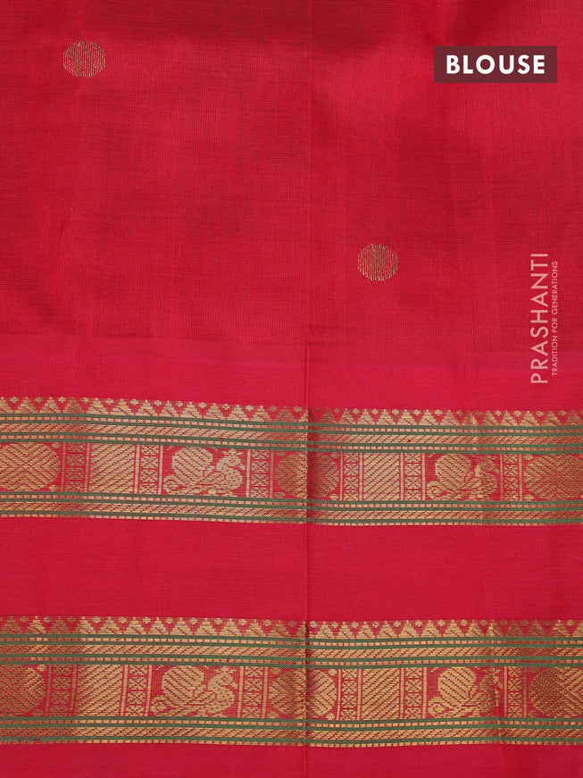 Silk cotton saree grey and red with zari woven buttas and rettapet zari woven korvai border