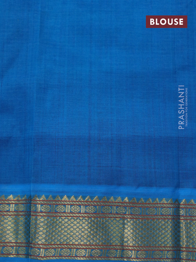 Silk cotton saree deep violet and cs blue with allover checked pattern and zari woven korvai border