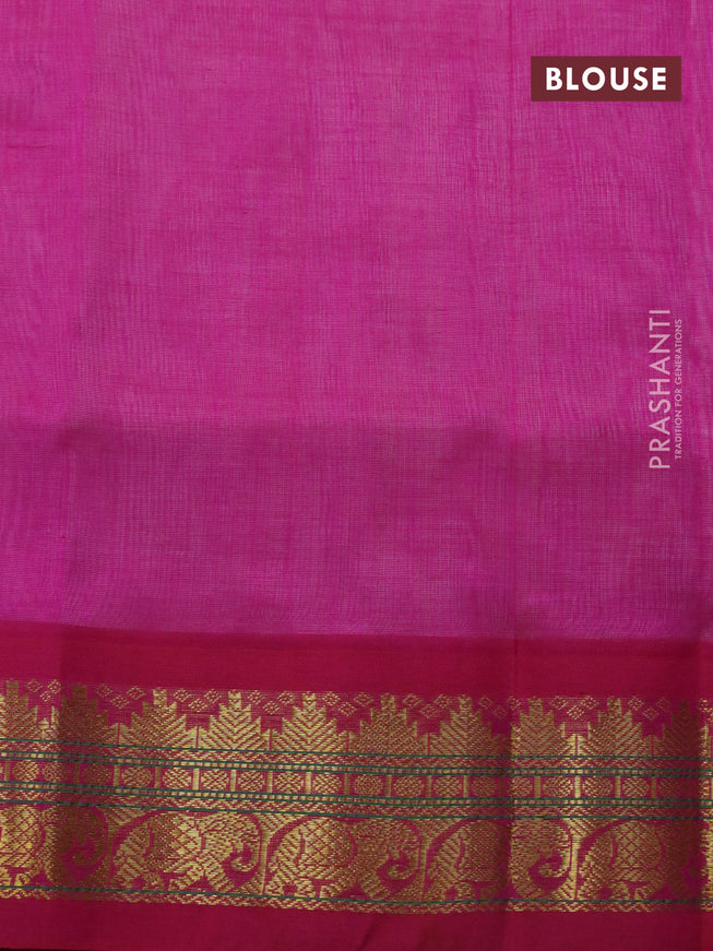 Silk cotton saree off white and pink with plain body and zari woven korvai border