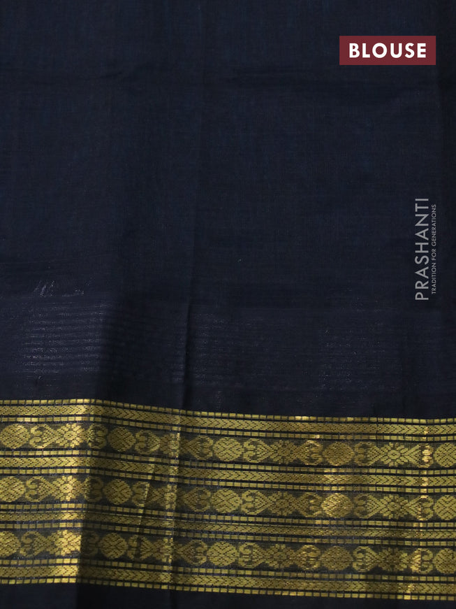 Silk cotton saree blue and black with allover checked pattern and temple design zari woven korvai border