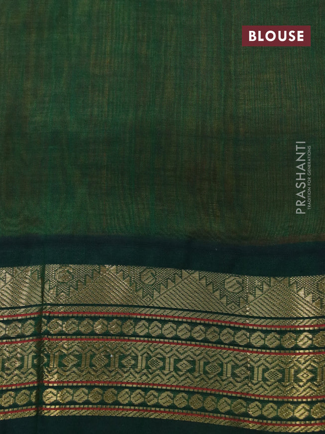 Silk cotton saree mango yellow and bottle green with plain body and zari woven korvai border