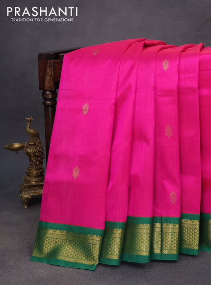 Silk cotton saree dark pink and green with zari woven buttas and zari woven korvai border