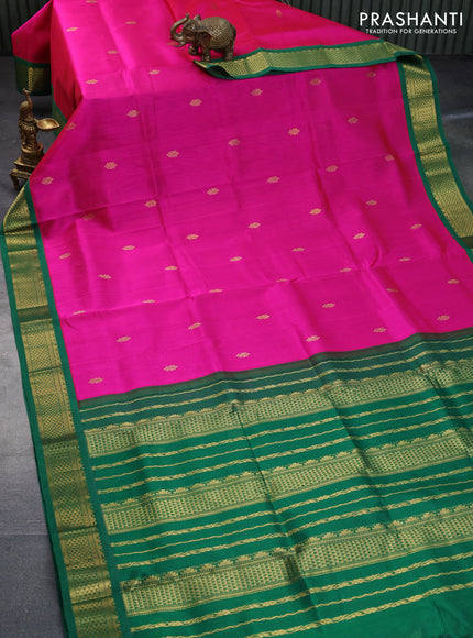 Silk cotton saree dark pink and green with zari woven buttas and zari woven korvai border