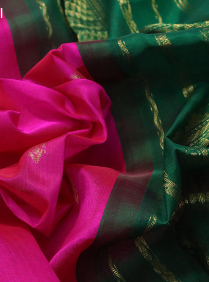 Silk cotton saree dark pink and green with zari woven buttas and zari woven korvai border