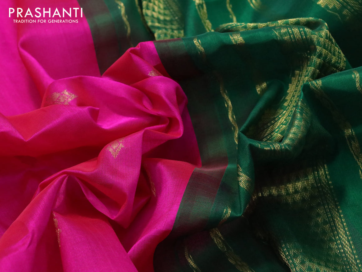 Silk cotton saree dark pink and green with zari woven buttas and zari woven korvai border