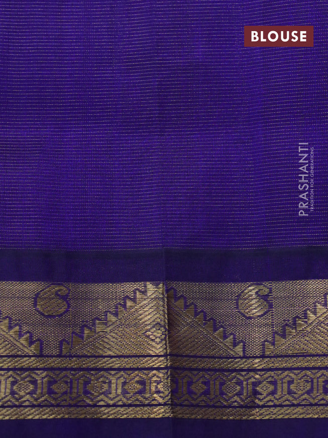 Silk cotton saree red and blue with allover vairosi pattern and zari woven korvai border