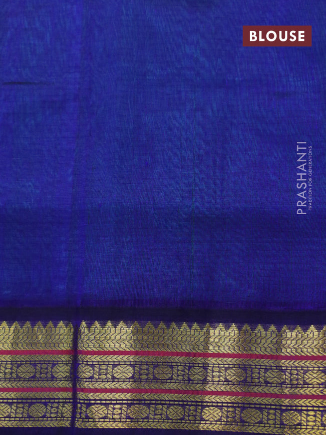 Silk cotton saree teal green and blue with allover checked pattern and zari woven korvai border