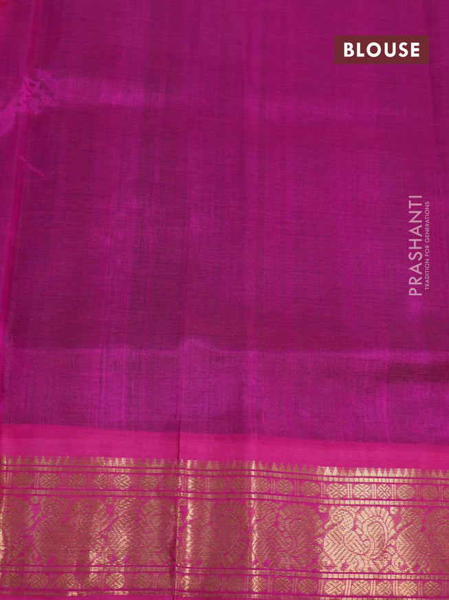 Silk cotton saree dark green and pink with plain body and annam zari woven korvai border